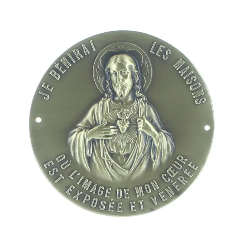 Plaque de porte du Sacré Coeur 70 mm en laiton façon bronze