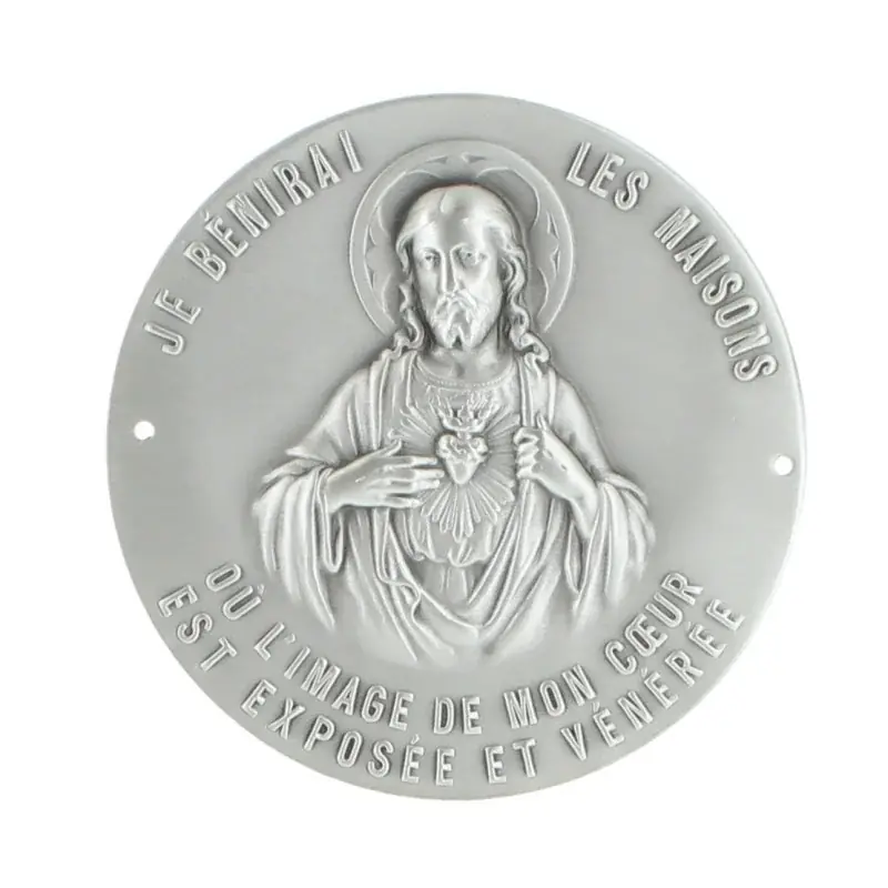 Plaque de porte Sacré Coeur 70 mm en laiton argenté