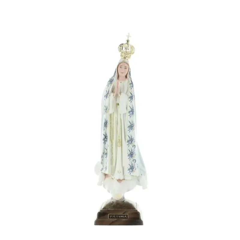 Statue Notre Dame de Fatima décorée de fleurs en résine de 24 cm