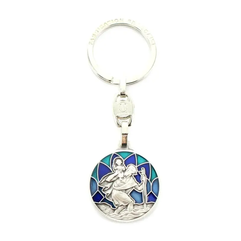 Porte-clé Saint Christophe fond bleu turquoise