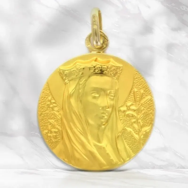 Médaille de la Vierge Couronnée en or 18 carats de 20 mm