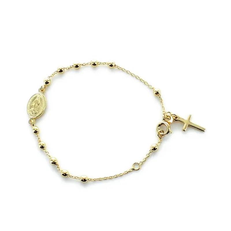 Bracelet dizainier en plaqué or avec médaille Miraculeuse et une croix