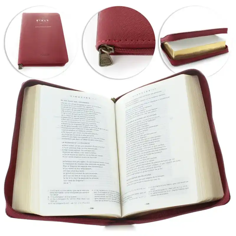 Bible avec deutérocanoniques et notes - Français - Couverture similicuir - Tranche or - Fermeture Zip
