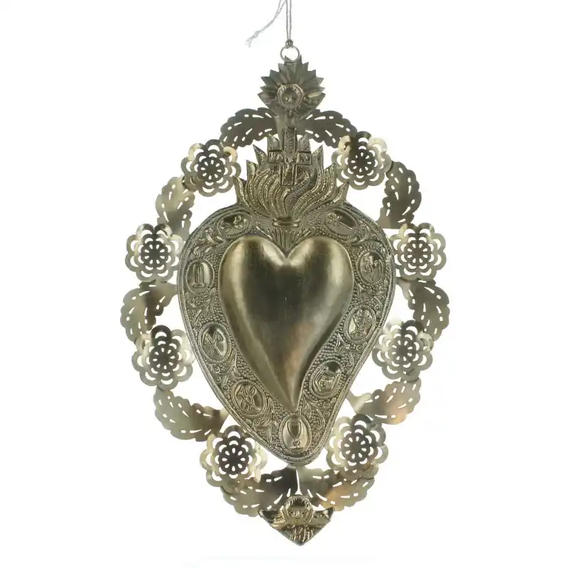Pendentif Ex-voto avec coeur et fleurs 35 cm