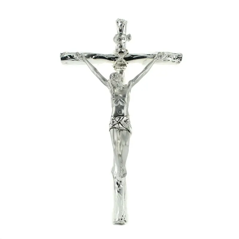 Crucifix en métal bain argent 22 cm