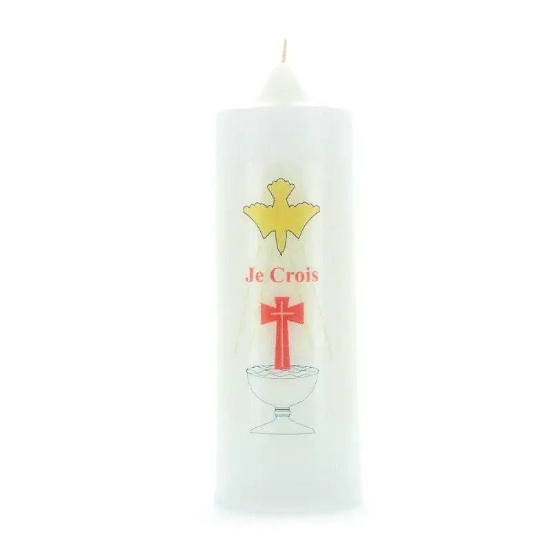 Bougie blanche de Baptême Je crois 6 x 18 cm