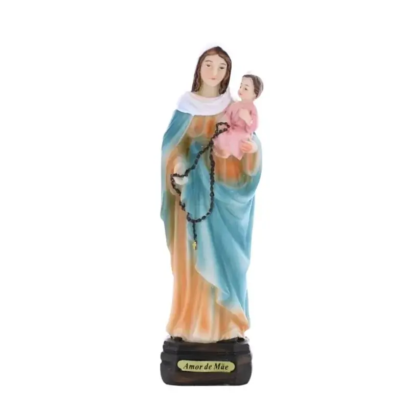 Statue Notre Dame du Rosaire à l'enfant en résine 21 cm