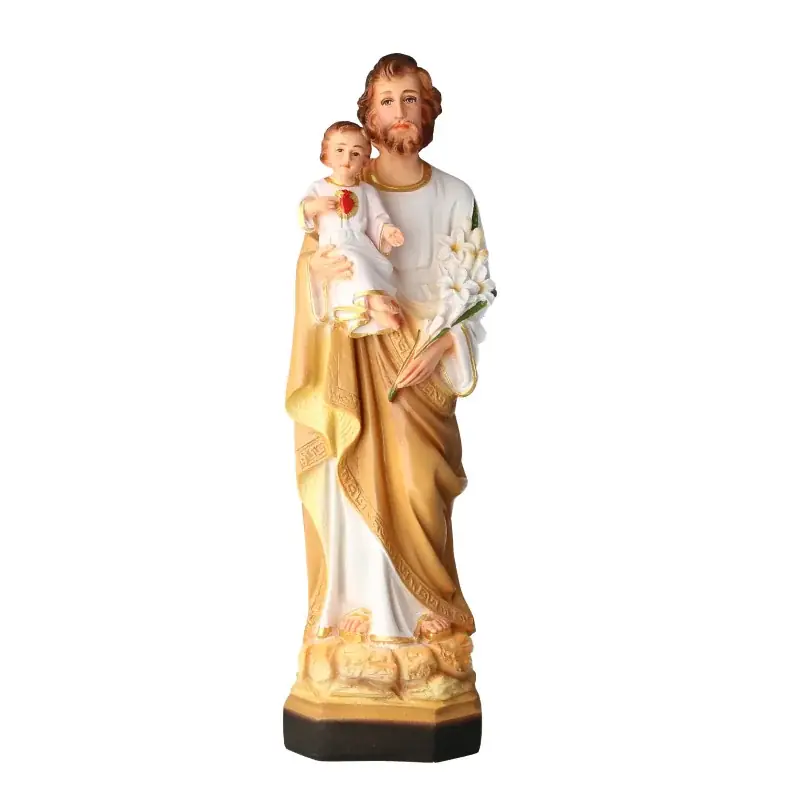 Statue de Saint Joseph à l'Enfant Jésus en résine colorée 40cm