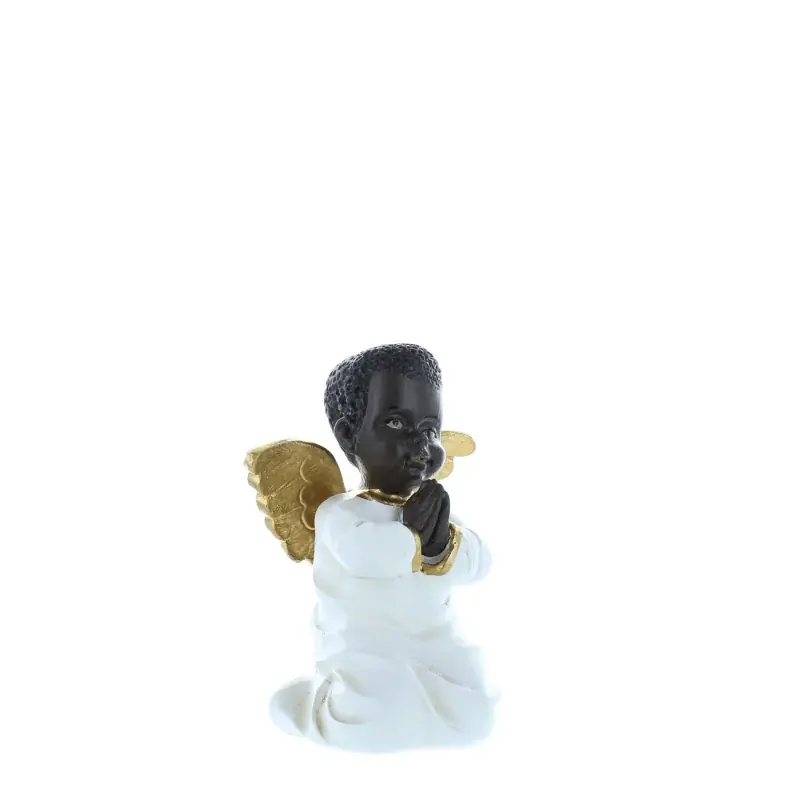 Statue Ange en résine noire, blanche et dorée 9cm