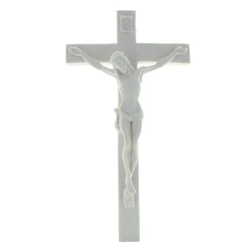 Crucifix à suspendre en résine blanche 33cm