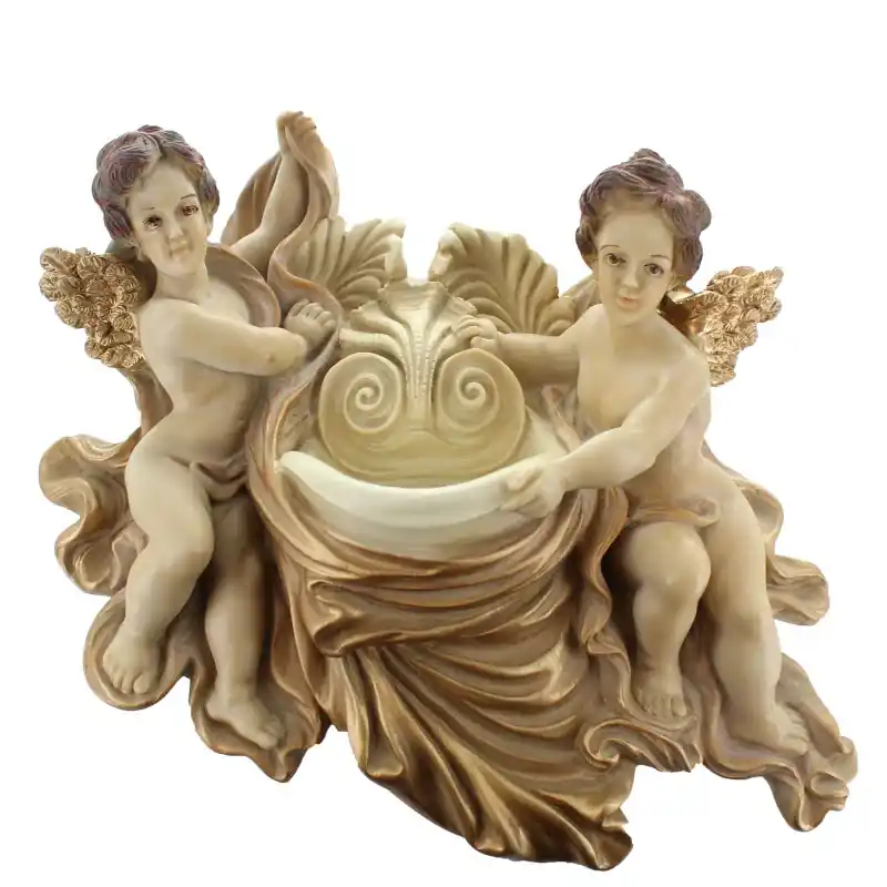 Bénitier Anges en résine dorée 32cm