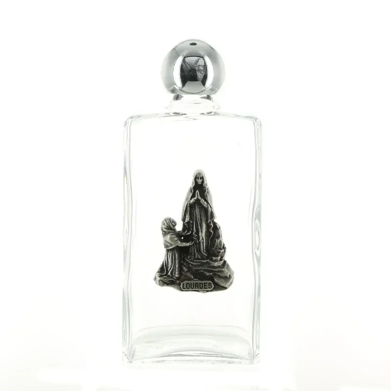 Flacon en verre rempli de 90 ml d'eau de Lourdes