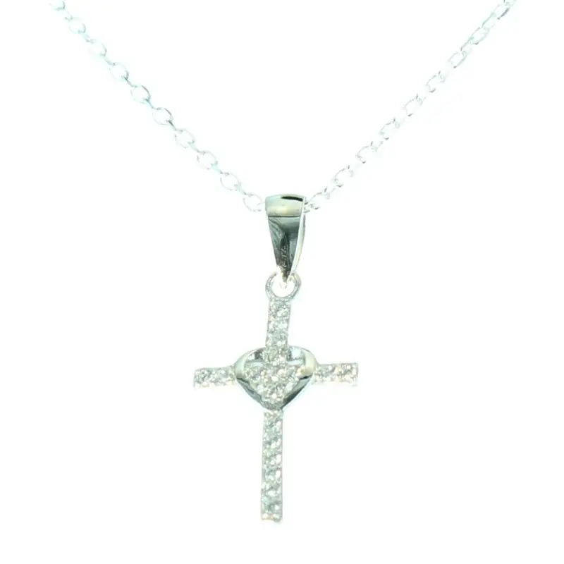 Parure Argent, Chaine et Croix décorée de strass 20mm