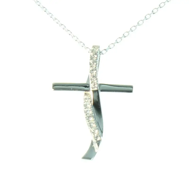Parure Argent, Chaine et Croix entrelacée décorée de strass 30mm