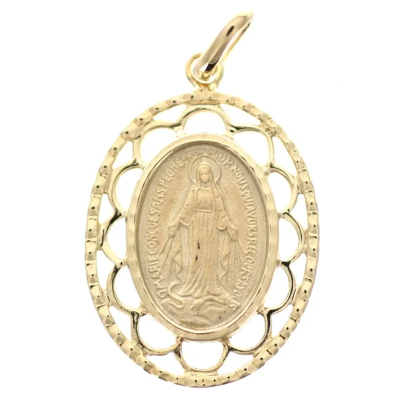Médaille Miraculeuse plaqué or 20mm avec effet dentelle