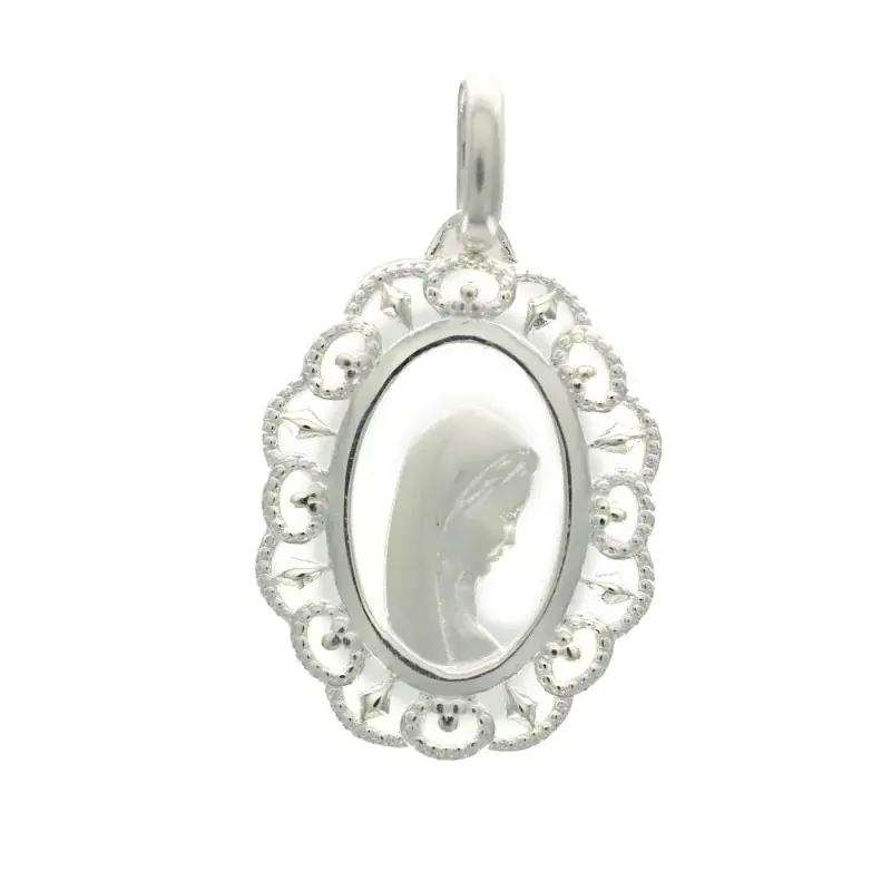 Médaille en argent 22mm avec Vierge de profil