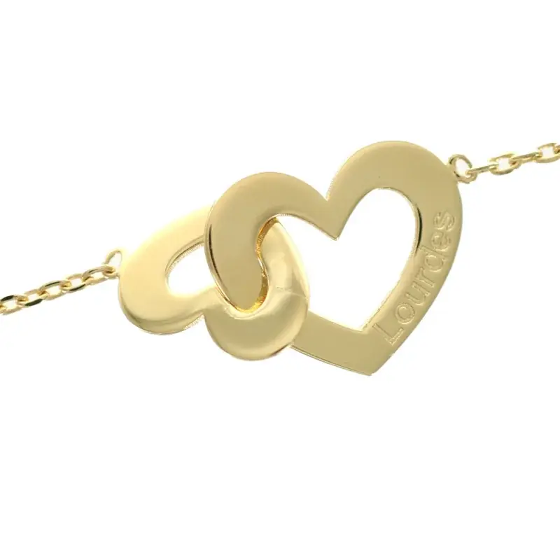 Bracelet de Lourdes avec double coeur en plaqué or