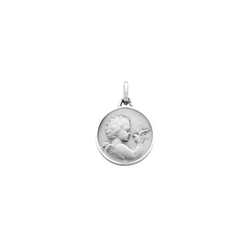 Médaille en argent d'un Ange avec une Colombe 16mm