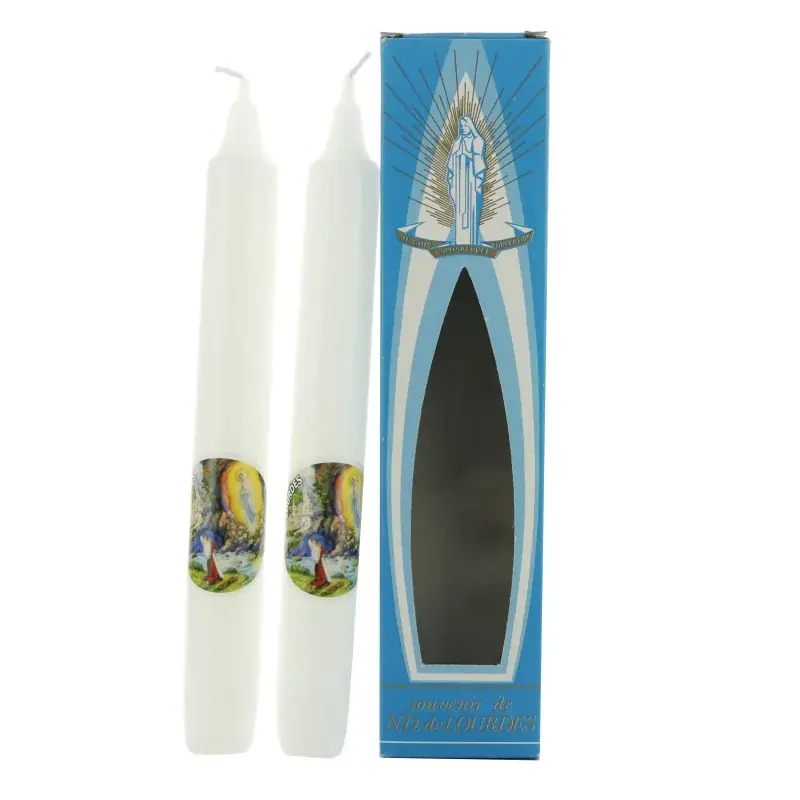 Lot de deux bougies de l'Apparition de Lourdes 18cm