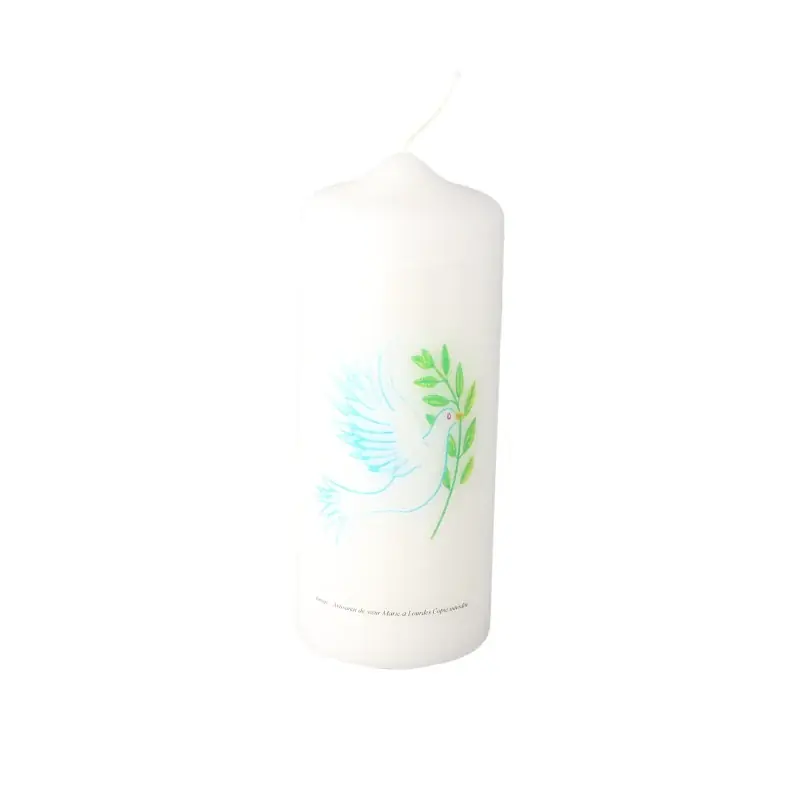Bougie blanche avec citations et illustration de Colombe 15x6cm