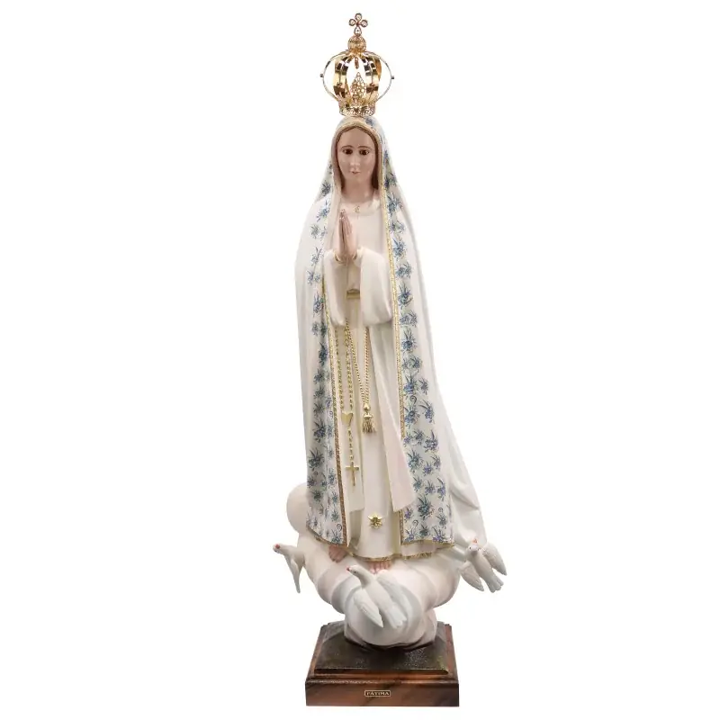 Statue de Fatima vêtue de son manteau fleurs bleues 70cm