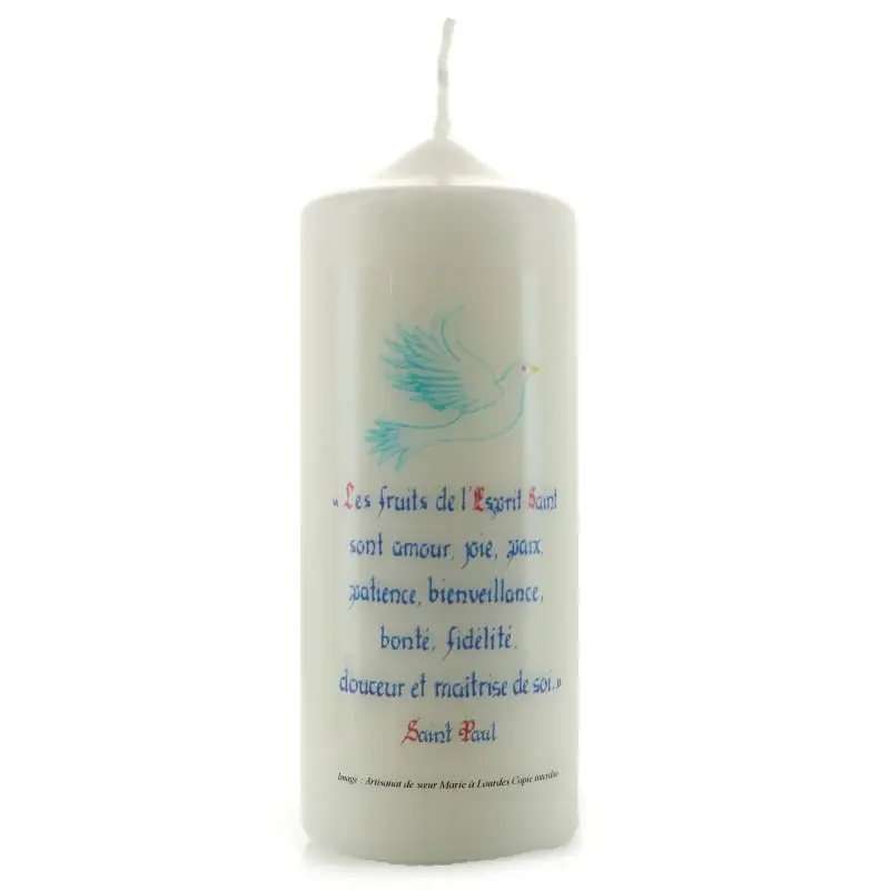 Bougie blanche avec citation les Fruits de l'Esprit 15x6cm