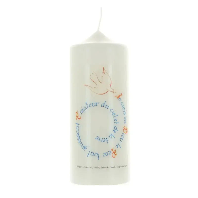 Bougie blanche pour Profession de foi avec citations religieuses 15x6cm
