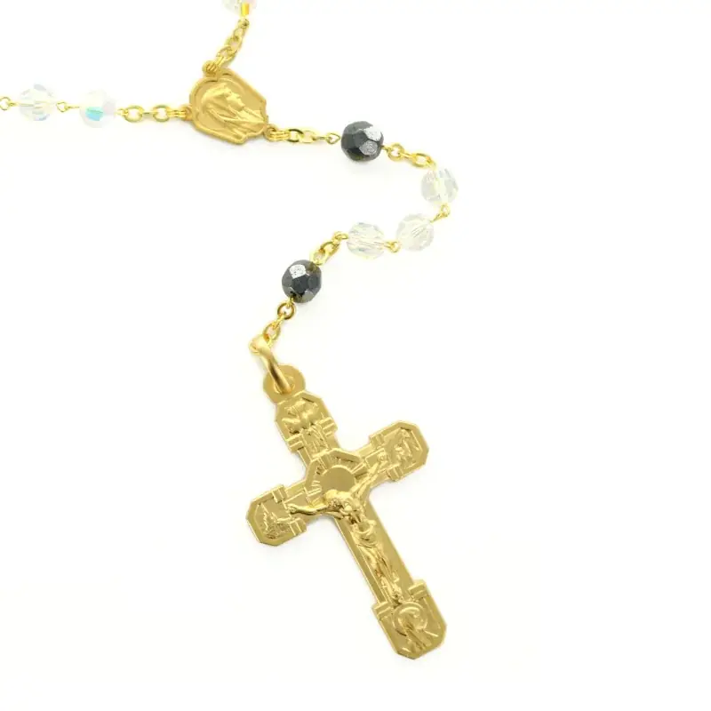 Chapelet de Lourdes Doré en Cristal Swarovski avec Coeur Apparition