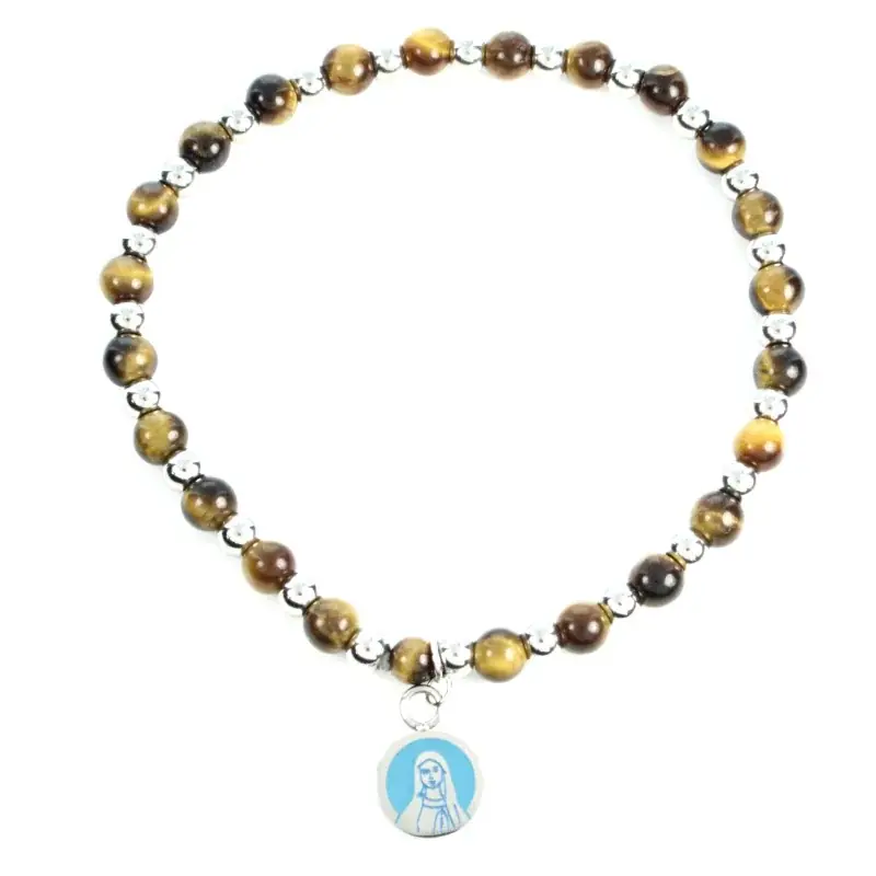 Bracelet en pierres naturelles avec médaillon de la Vierge