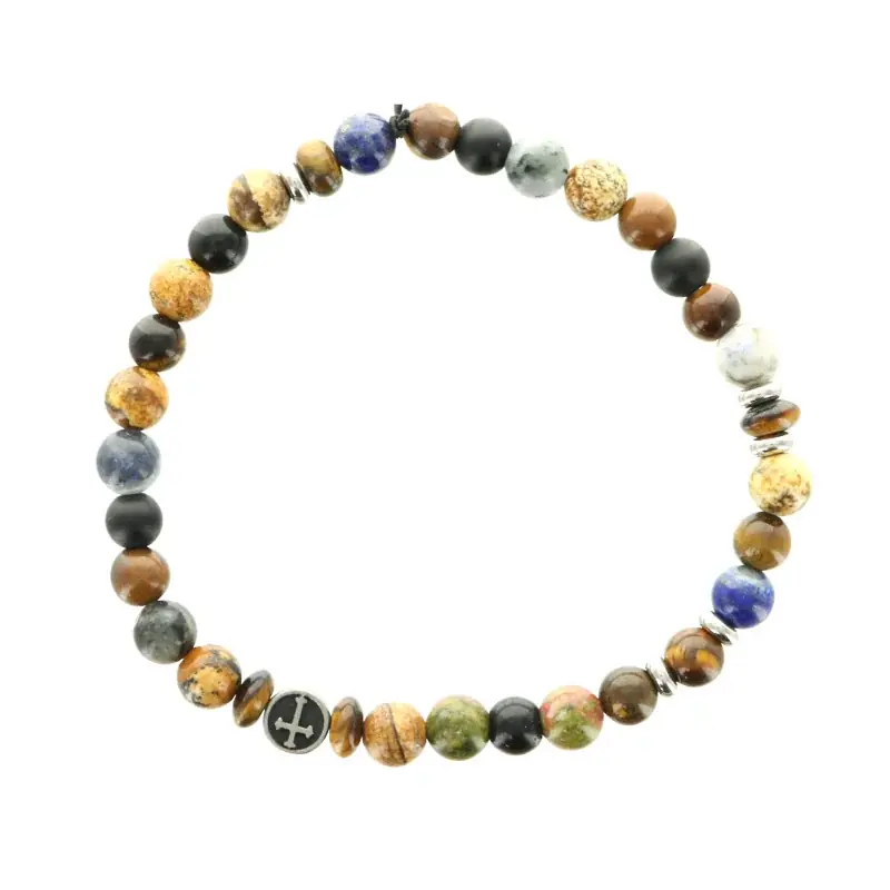Bracelet en pierres naturelles avec médaillon d'une croix