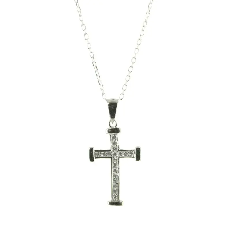 Parure avec pendentif d'une croix en strass et une chaîne en argent