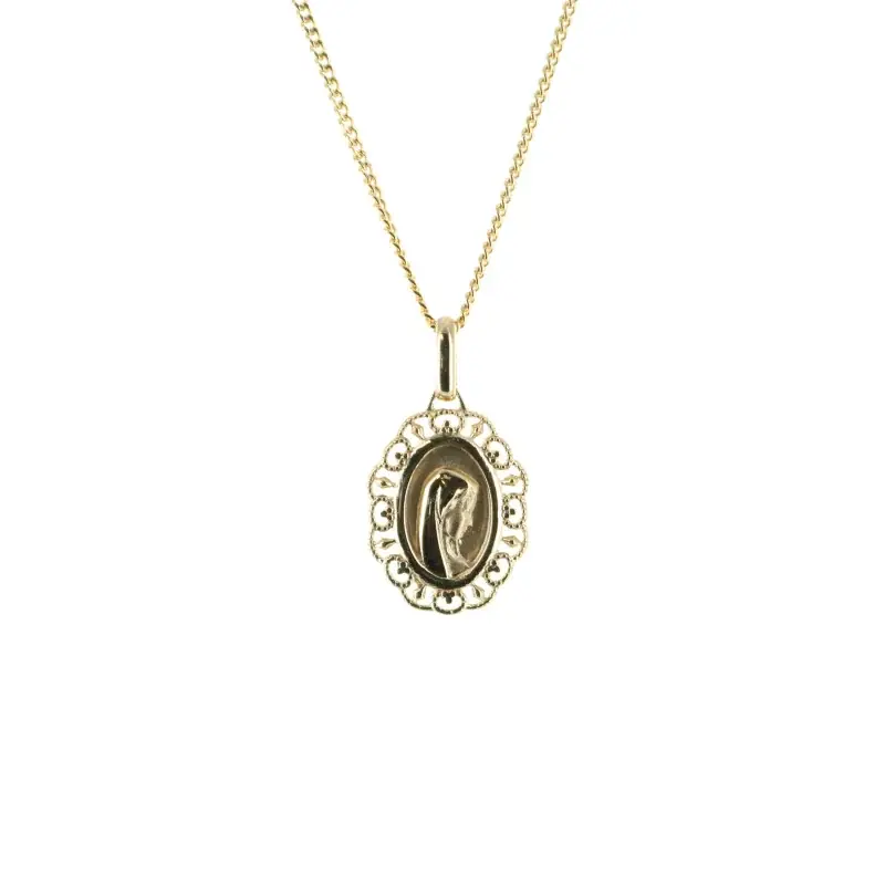 Parure Plaqué Or avec pendentif de la Vierge effet dentelle 11mm