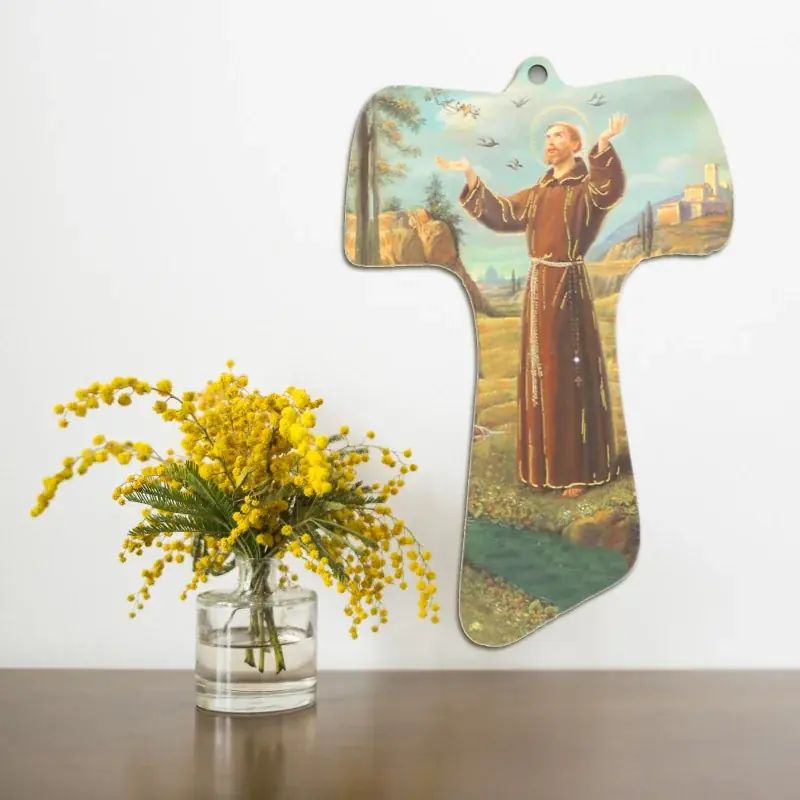 Croix de Saint François en bois avec illustration