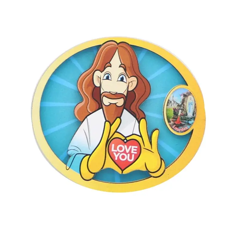 Magnet Jesus Loves You en coeur avec l'Apparition de Lourdes