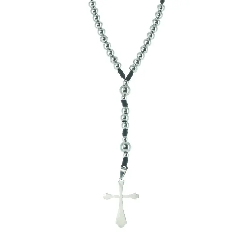 Collier Chapelet Inox avec grains argentés