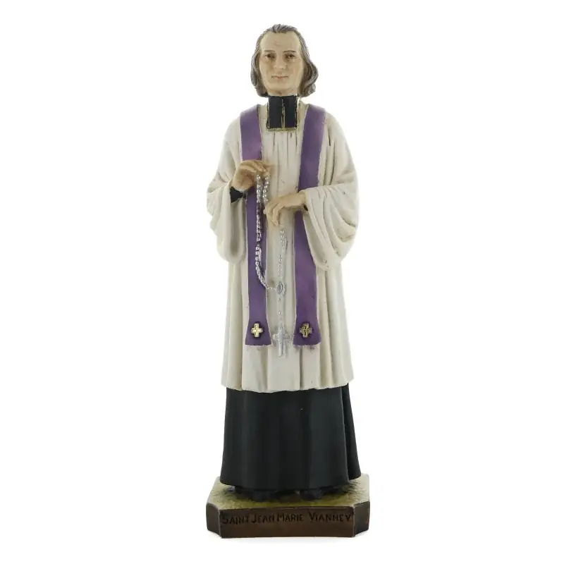 Statue du Curé d'Ars Jean-Marie Vianney en résine colorée