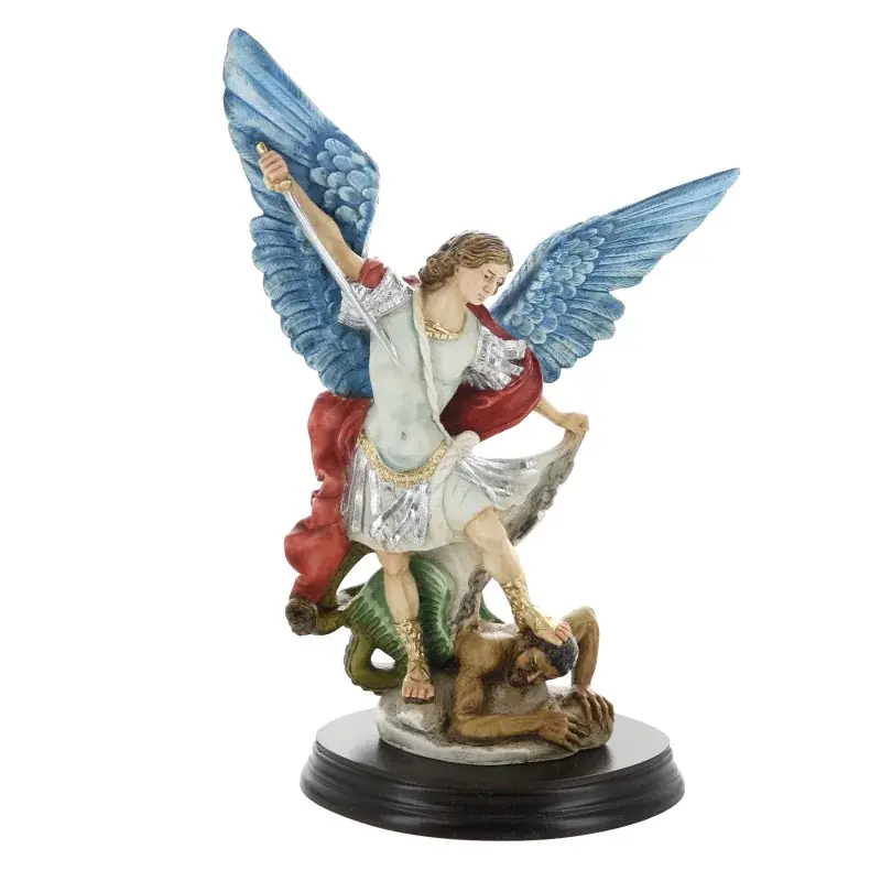 Statue de Saint michel térrassant le démon 20cm en résine colorée