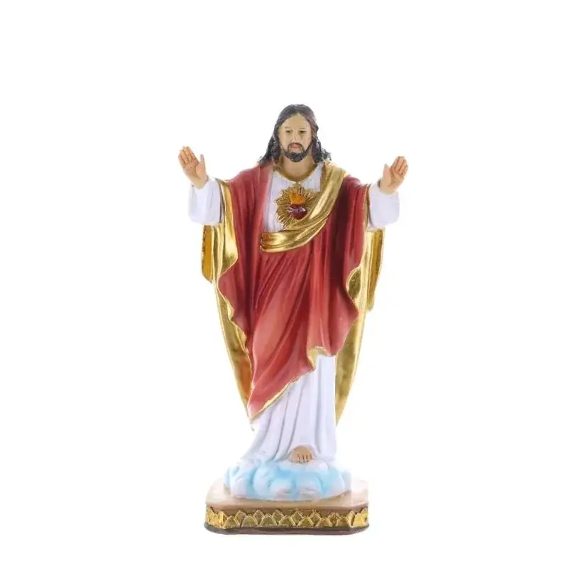 Statue du Sacré Coeur de Jésus en résine colorée 20 cm