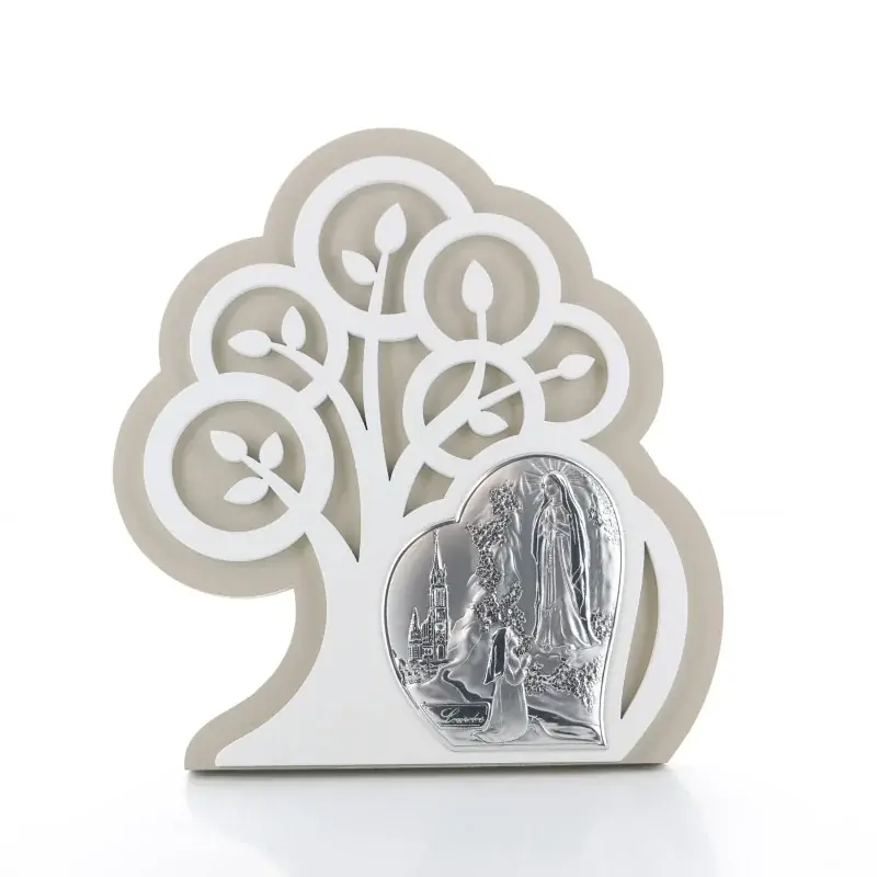 Cadre Bain Argent de l'Arbre de Vie avec Apparition de Lourdes