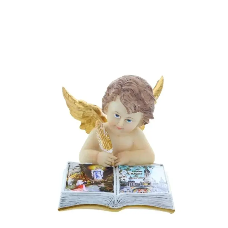 Statue d'Ange écrivant sur l'Apparition de Lourdes 10cm