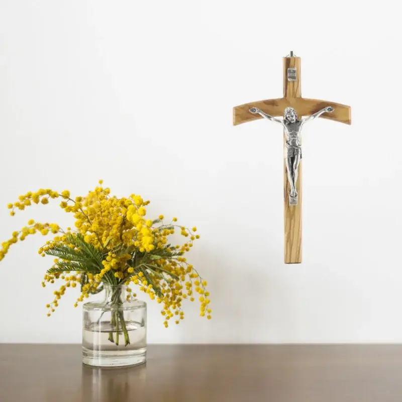 Crucifix Croix pastorale en bois d'olivier 22cm