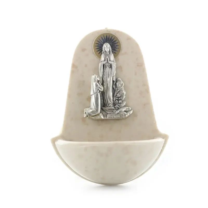 Bénitier de l'Apparition de Lourdes en résine marbrée