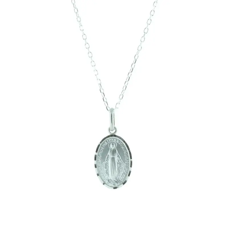 Parure en argent de la Vierge Miraculeuse bord diamanté 15 mm