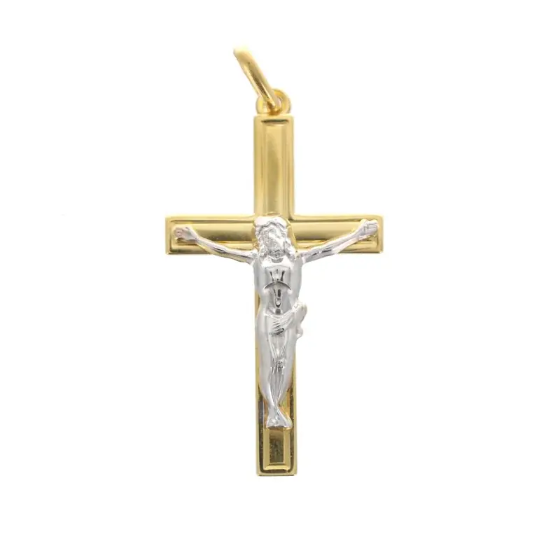 Pendentif crucifix en plaqué or bicolor 30 mm