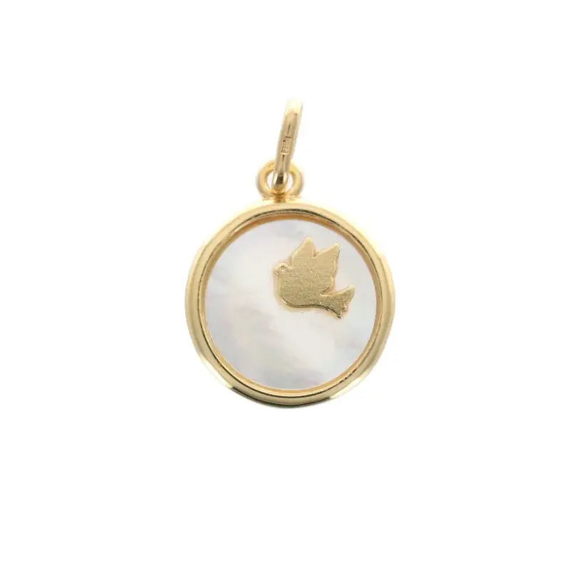Médaille d'une Colombe en Nacre et Plaqué or 15 mm