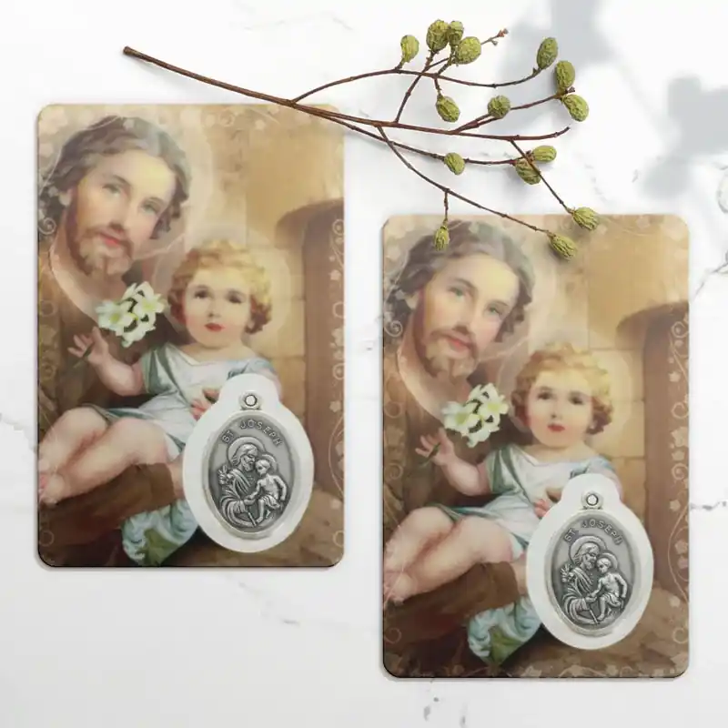Carte de prière de Saint Joseph avec médaille