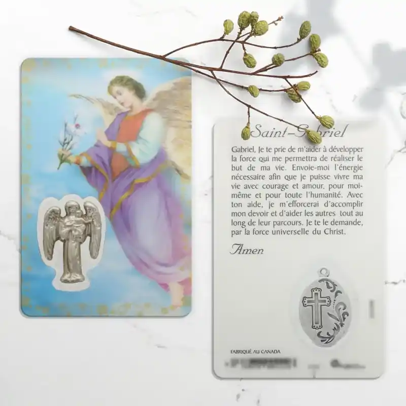 Carte de prière Saint Gabriel avec médaille