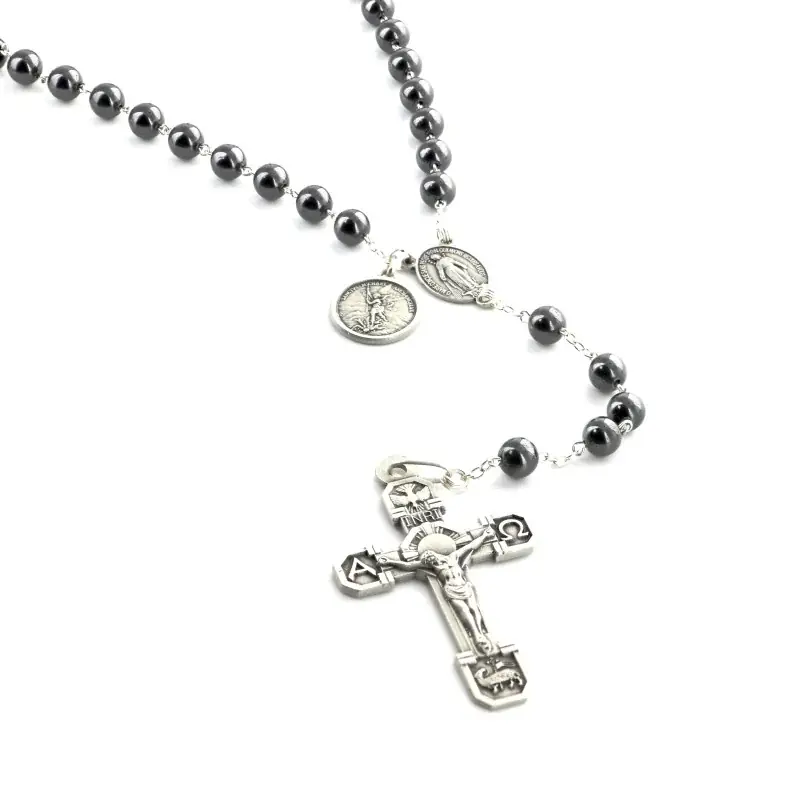 Chapelet de Combat Saint Michel en Argent 925 et en Pierre d'Hématites