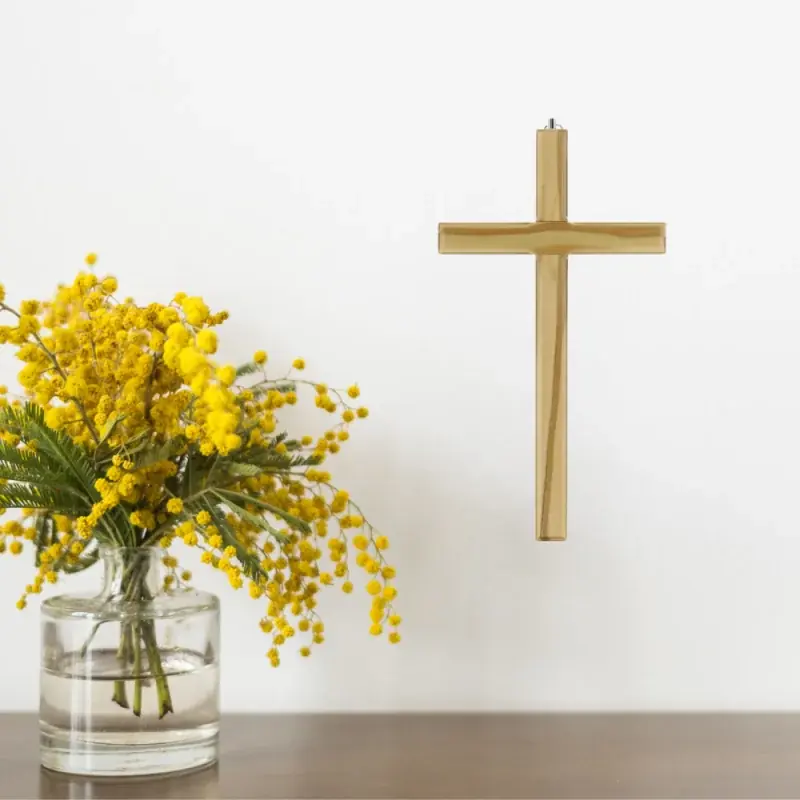 Croix en bois clair naturel biseauté de 12cm