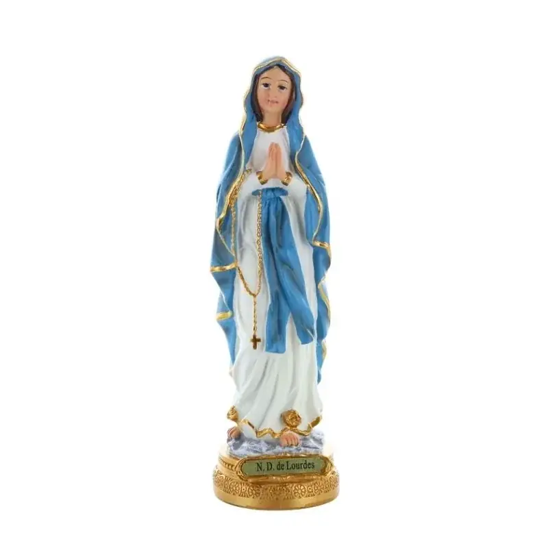 Statue de Notre Dame de Lourdes vêtue d'un manteau bleu 23cm